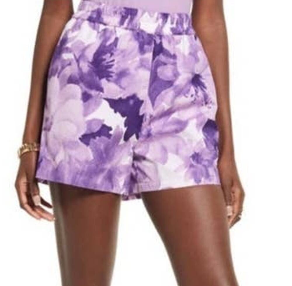 Open Edit shorts cotton poplin pull on purple Small S
